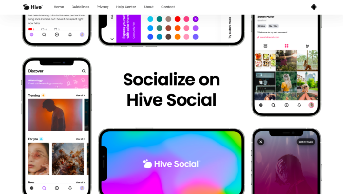 An image showing the landing page of Hive Social