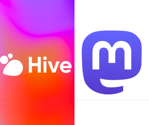 An image showing the logos of Hive Social and Mastodon Social