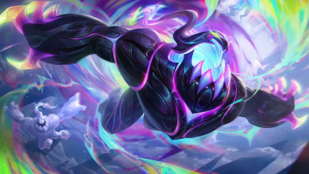 Purple and black demon with a glowing head, exuding a mystical aura