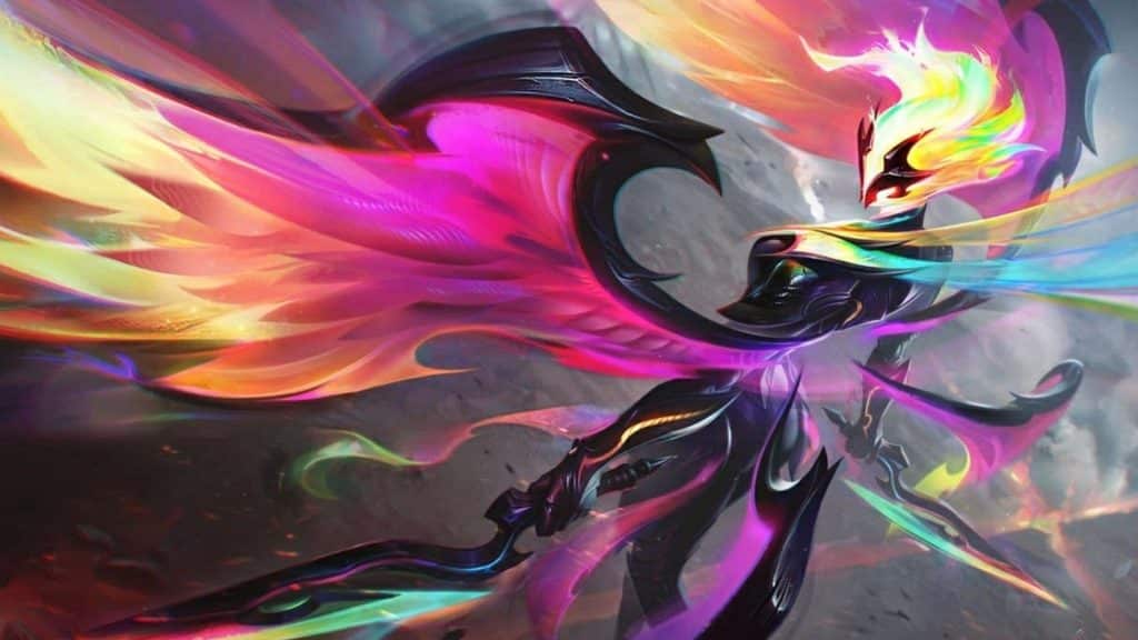 vibrant woman with empyrean skin, wielding a sword and wings