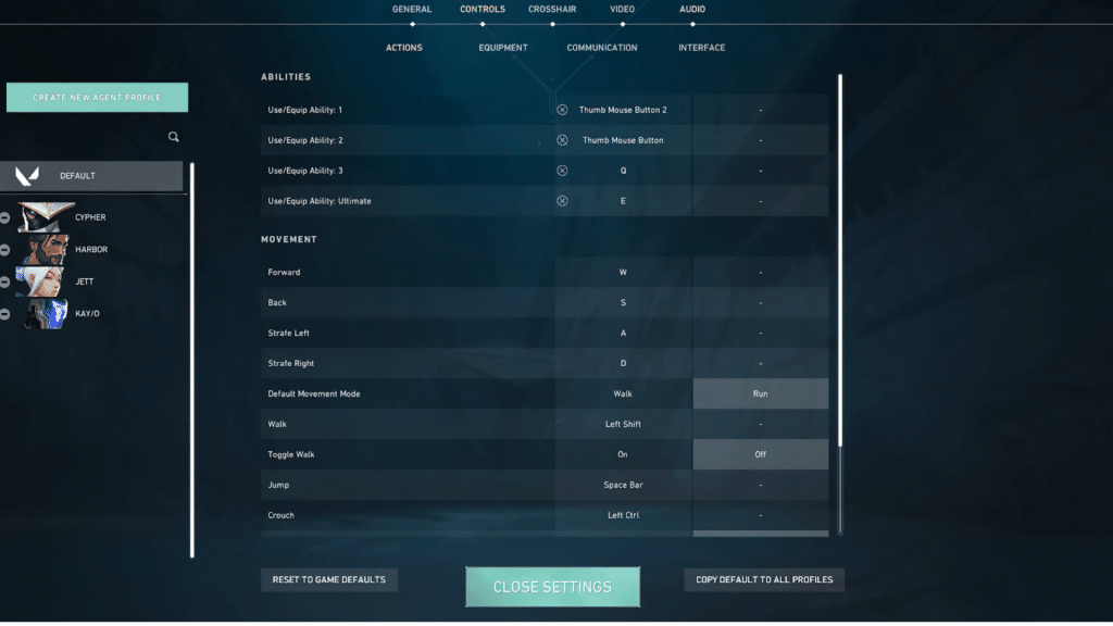 keybinds used by professional players