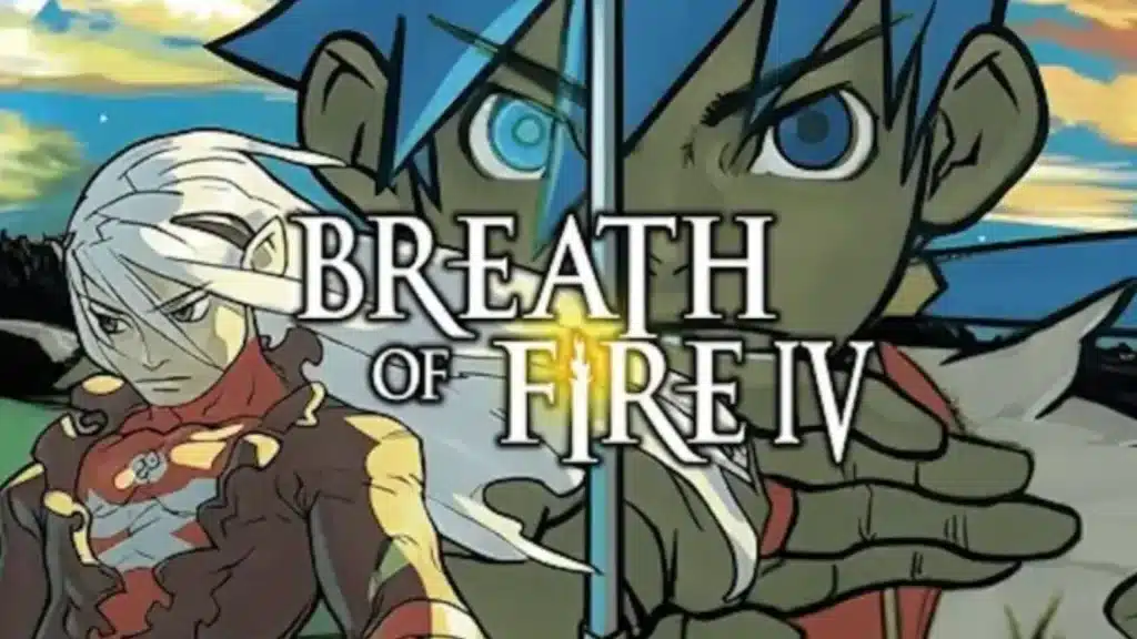 Breath of Fire IV artwork with split view of main characters Ryu and Fou Lu, showing contrasting styles