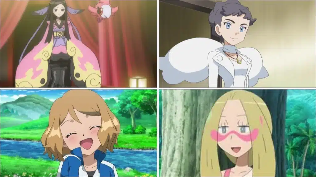 Fairy type trainers and gym leaders including Valerie, Diantha, Serena, and Mina from the Pokemon anime