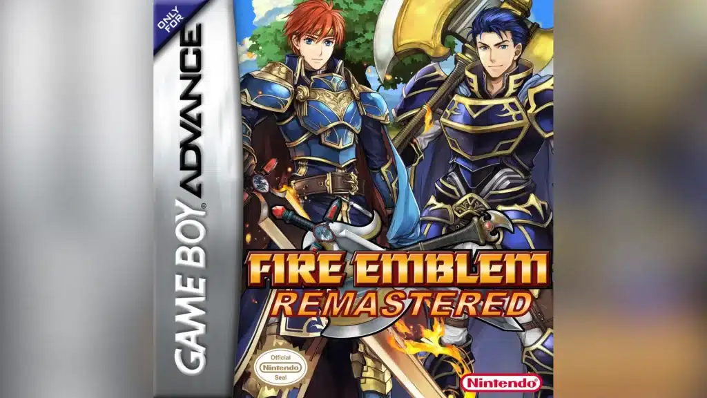 Fan-made cover art for Fire Emblem Remastered on GBA, featuring Eliwood and Hector in detailed blue armor