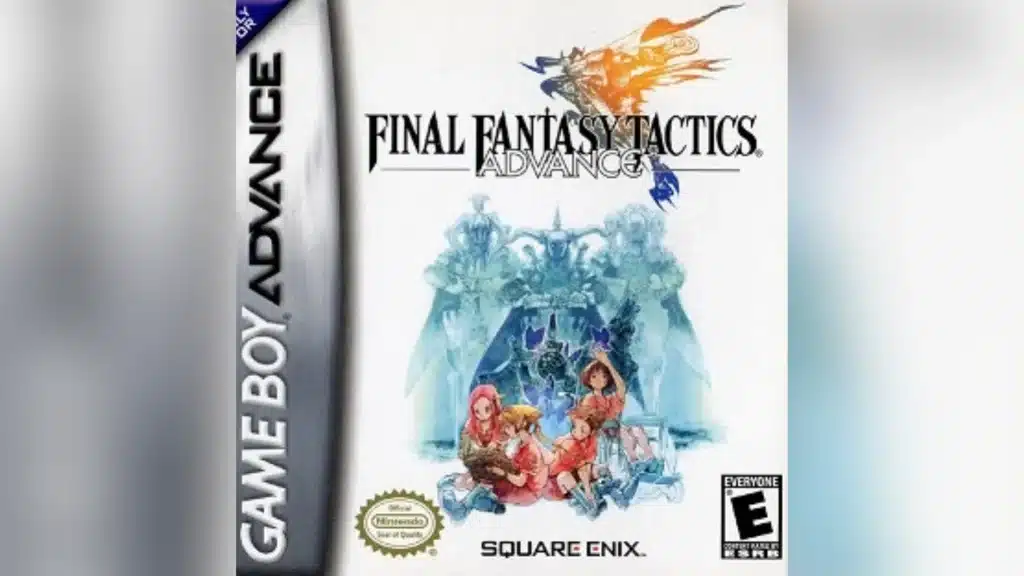 Final Fantasy Tactics Advance GBA cover art with characters sitting in the foreground and judges in the background