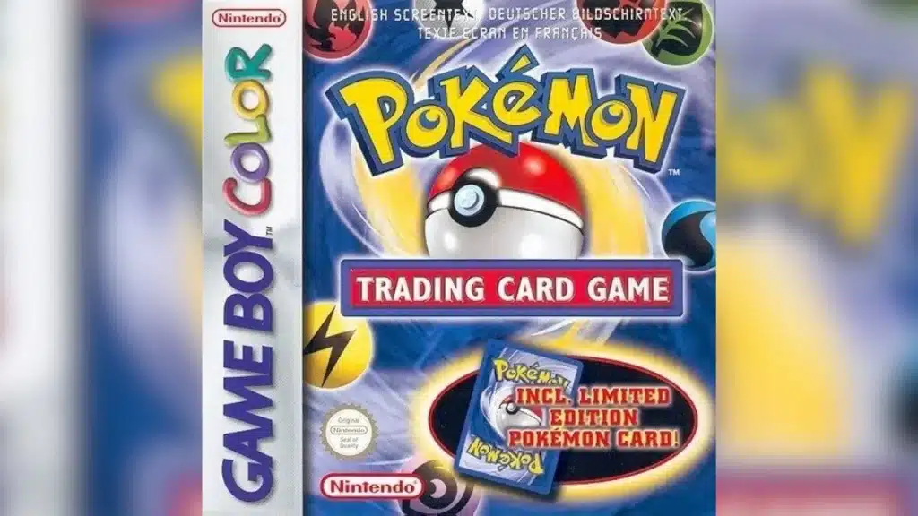 Game Boy Color box art for Pokemon Trading Card Game showing a Pokeball and limited edition card on the cover