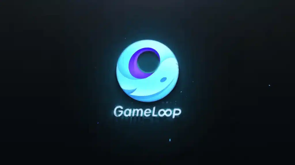 GameLoop emulator logo glowing on a dark background with blue and purple tones