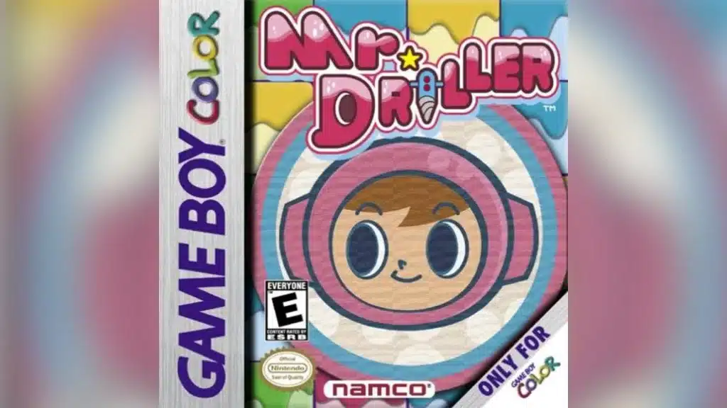 Mr. Driller Game Boy Color cover showing the smiling drill hero on a colorful block background
