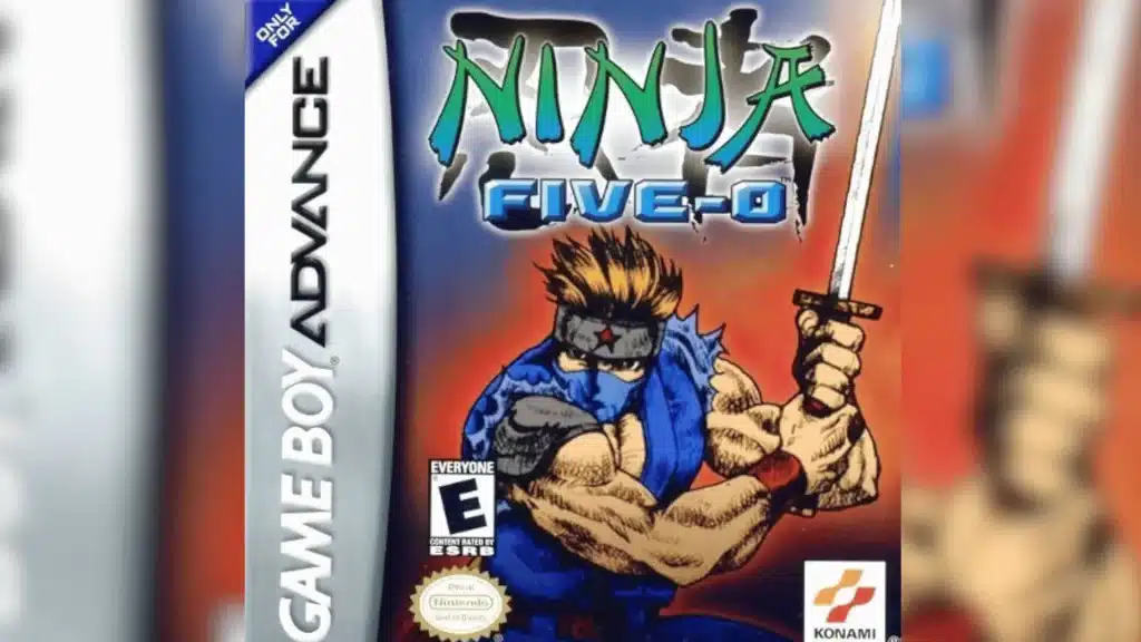 Ninja Five-O Game Boy Advance cover art showing a masked ninja holding a sword with bold stylized title text