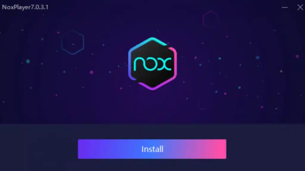 NoxPlayer installation screen showing version 7.0.3.1 with logo and install button on a dark background
