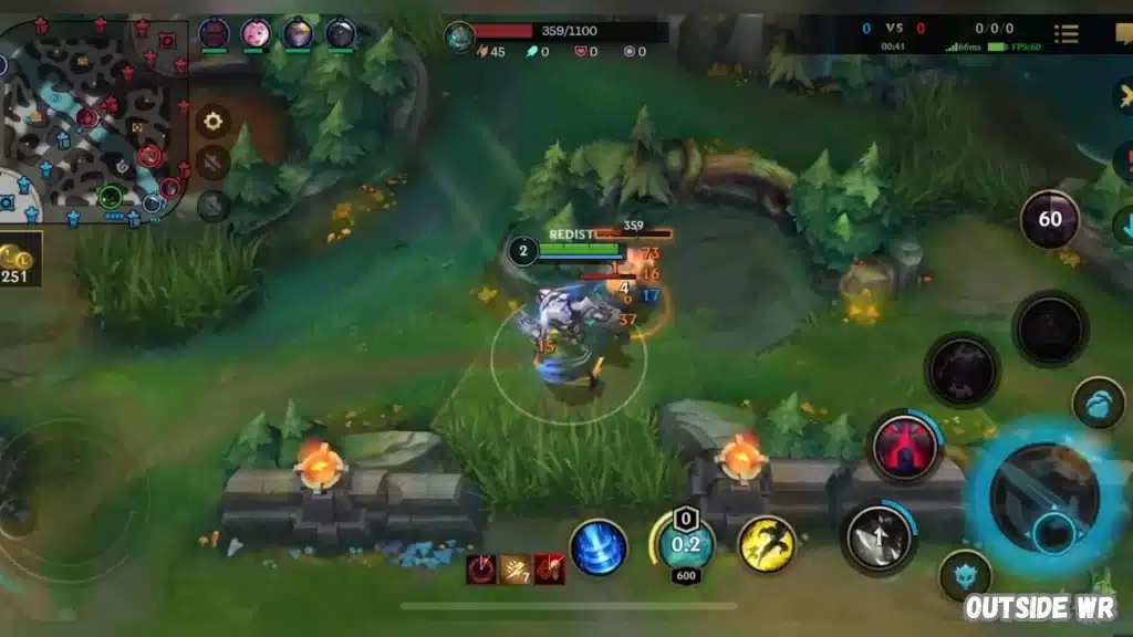 PROJECT Warwick gameplay showing jungle clear and combat in Wild Rift with ability usage and damage numbers visible
