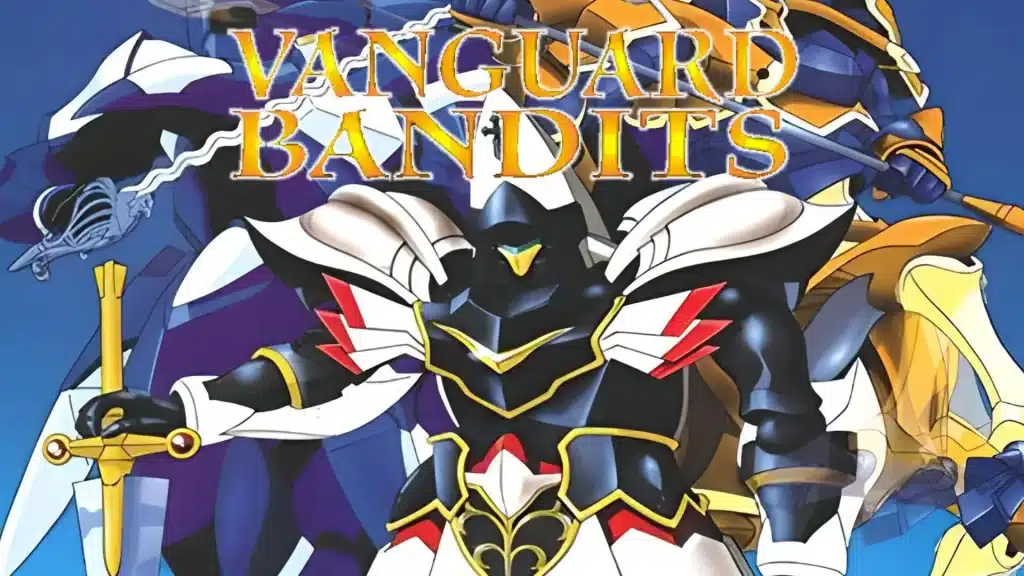 Vanguard Bandits cover art featuring armored knights and a central mech holding a sword with bold title above